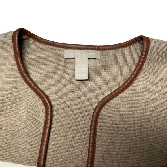 Banana Republic Silk Blend Color Block Cardigan Fall Colors Beige Dark Orange - Picture 5 of 9